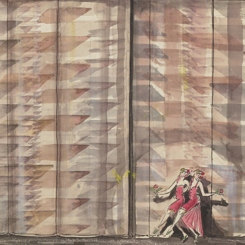 watercolour illustration of two dancers in pink outfits