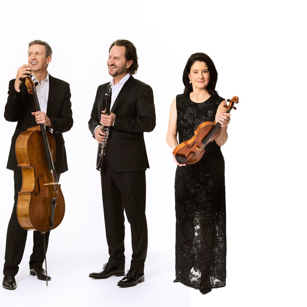Three musicians of the Australia Ensemble with their instruments