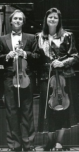 Dene Olding and Irina Morozove with their Smith instruments on the stage of Sydney Opera House