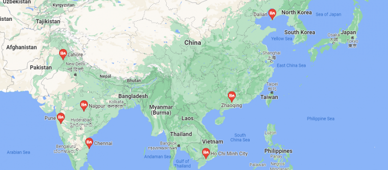 Map of Asia showing location of PDP participants